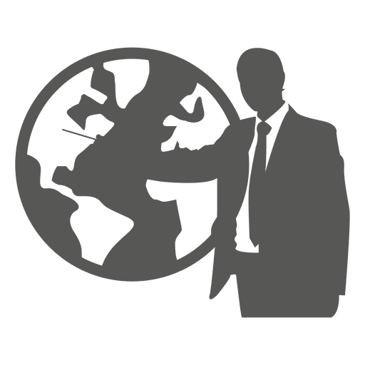 Businessman Pointing Globe Icon