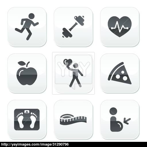 Keep Fit And Healthy Icons On Glossy Buttons Vector