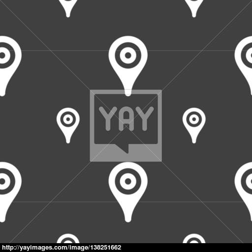 Map Pointer, Gps Location Icon Sign Seamless Pattern On A Gray