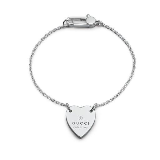 Gucci Trademark Sterling Silver Heart Pendant Bracelet Hugh Rice