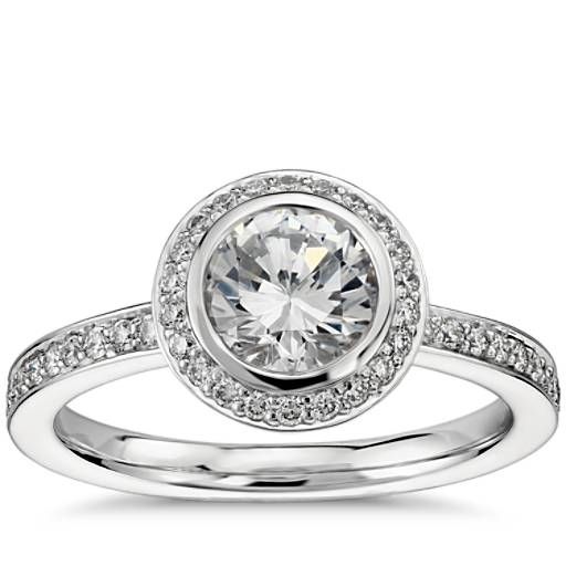 Bezel Set Halo Diamond Engagement Ring In Platinum