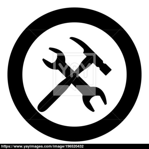 Wrench And Hammer Icon Black Color In Circle Vector