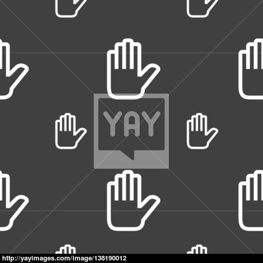 Hand Print, Stop Icon Sign Seamless Pattern On A Gray Background