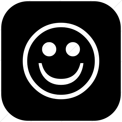 Flat Rounded Square White On Black Classica Smiley Face