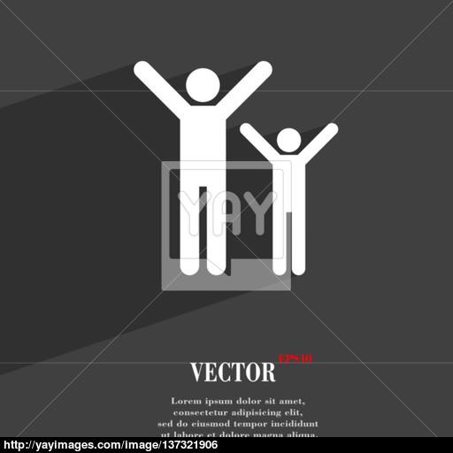 Happy Family Icon Symbol Flat Modern Web Design With Long Shadow