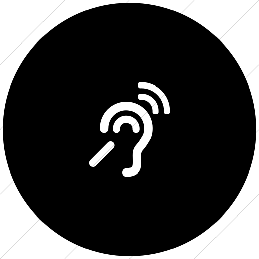 Flat Circle White On Black Foundation Hearing Aid Icon