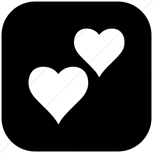 Flat Rounded Square White On Black Classica Two Hearts Icon
