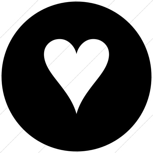 Flat Circle White On Black Classica Black Heart Suit Icon