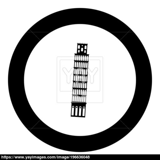 Pisa Tower Black Icon In Circle Vector Illustration Vector
