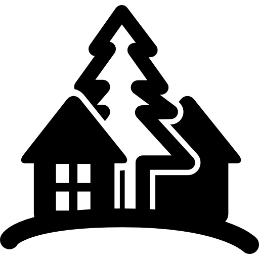 Rural Hotel Cottage On A Hill With Trees Icons Free Download