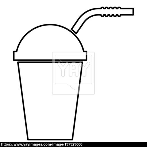 Closed Container For Hot Cold Drinks With Straw Icon Black Color