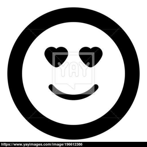 Smile With Heart Eyes Icon Black Color In Circle Vector