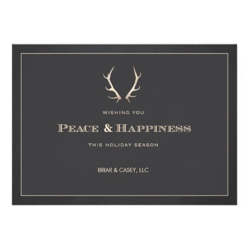 Faux Gold Deer Antlers Corporate Holiday Card