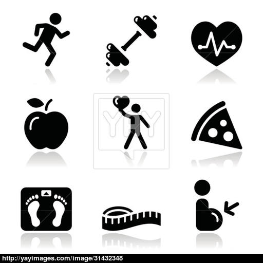 Health And Fitness Black Clean Icons Set Vector