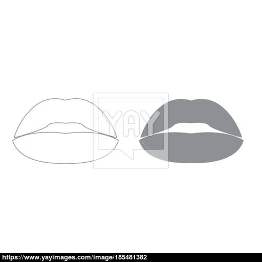 Lipstick Or Lips Grey Color Set Icon Vector