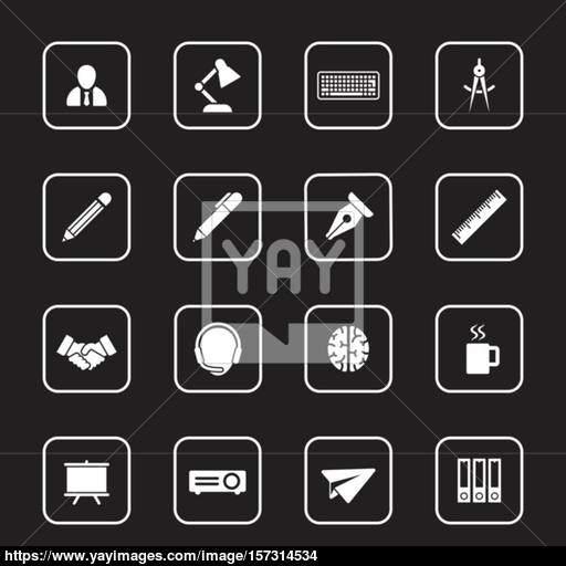 White Flat Business And Office Icon Set With Rounded Rectangle