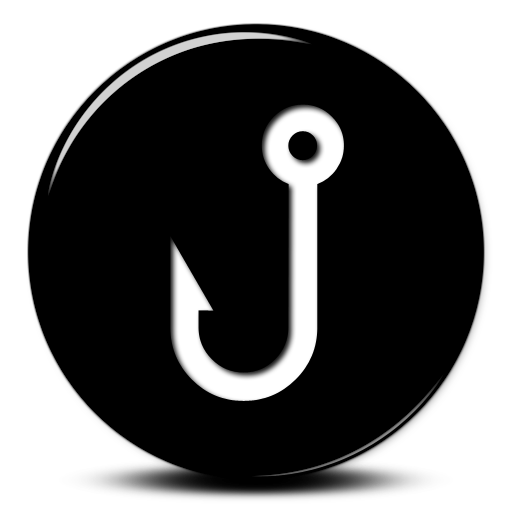 Glossy Black Button Icon Sports Hobbies Fishing Hook