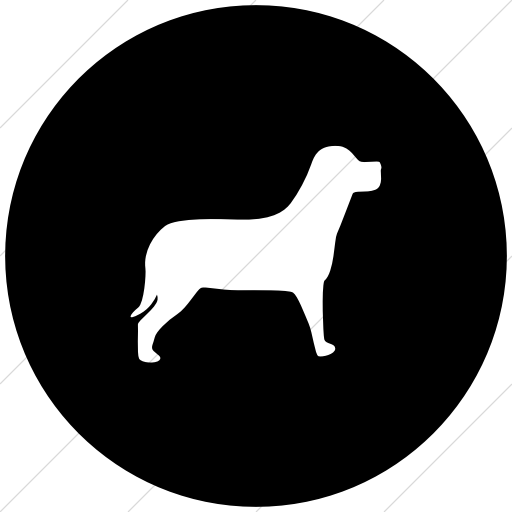 Flat Circle White On Black Animals Dog Icon
