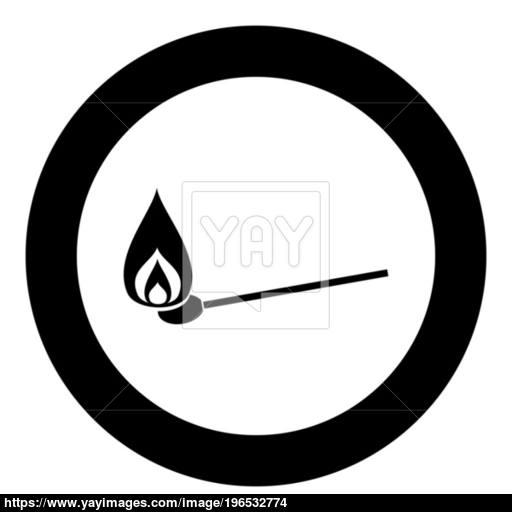 Burning Match Icon Black Color In Circle Or Round Vector