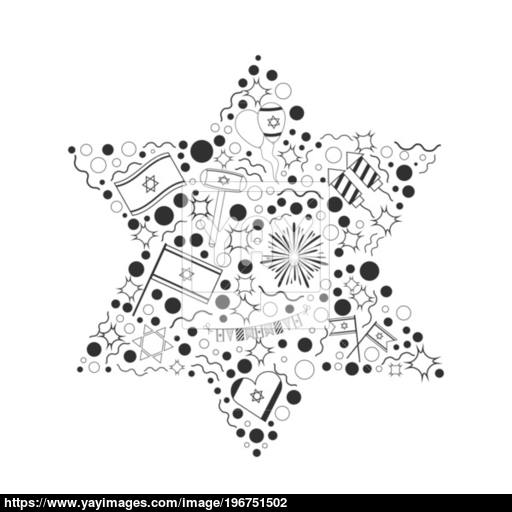 Israel Independence Day Holiday Flat Design Black Thin Line Icon