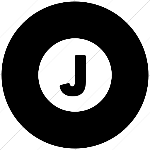 Flat Circle White On Black Encircled Solid Capital J Icon