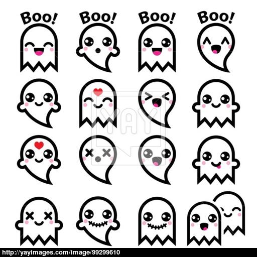 Kawaii Cute Ghost For Halloween Icons Set Vector