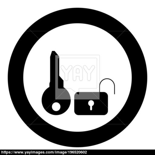 Key And Lock Icon Black Color In Circle Vector