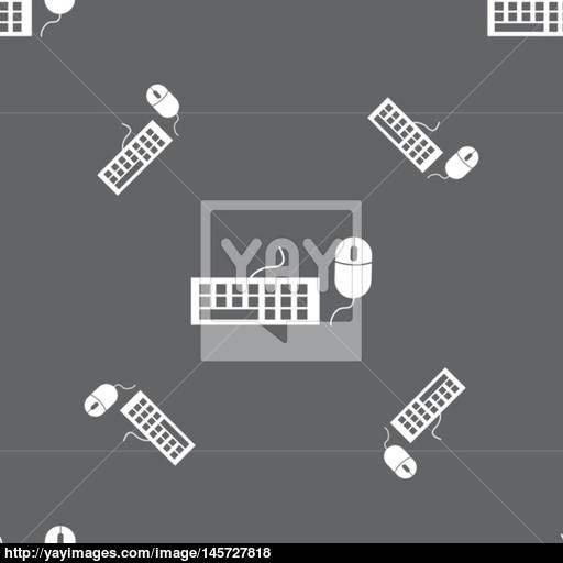 Computer Keyboard And Mouse Icon Seamless Pattern On A Gray