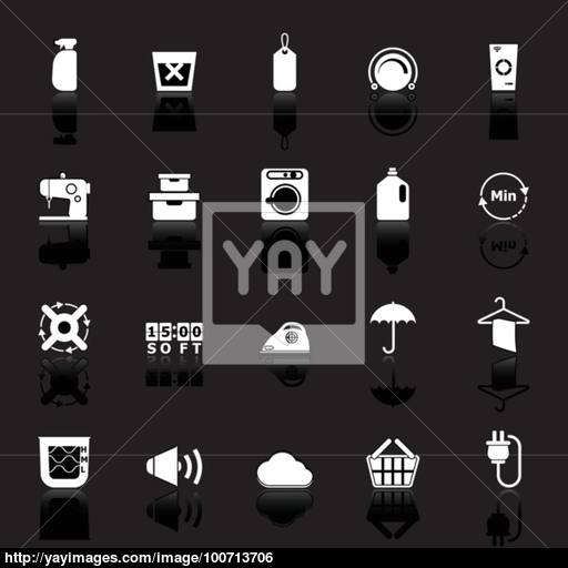 Laundry Icons With Reflect On Black Background Vector