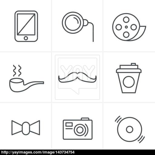 Line Icons Style Hipster Retro Vintage Elements Modern Icon Set