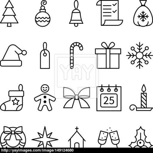 Set Of Linear Icons Christmas And New Year Vector