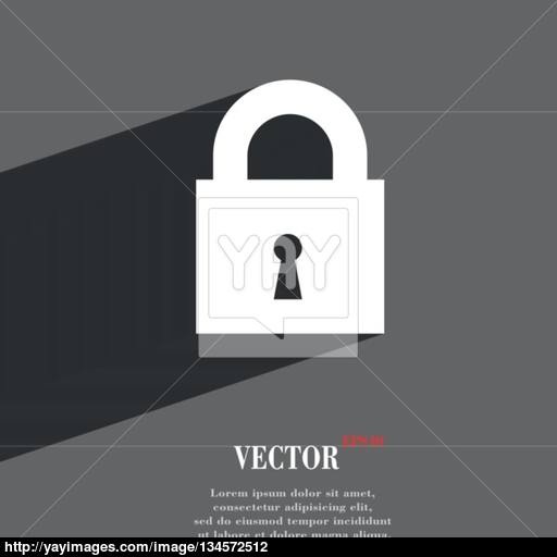 Closed Lock Icon Symbol Flat Modern Web Design With Long Shadow