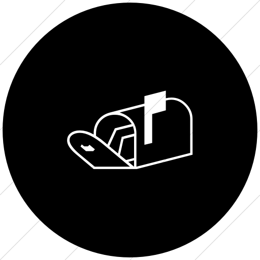 Flat Circle White On Black Classica Open Mailbox Icon