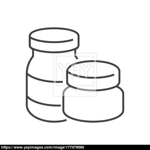 Line Icons Medical Pharmacist, Medicine Bottles Icon Vector