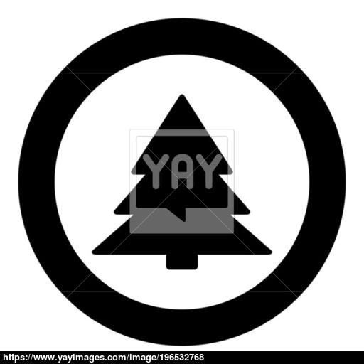 Christmas Tree Icon Black Color In Circle Or Round Vector