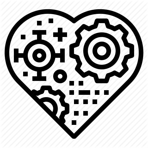 Gear, Heart, Metal, Robot Icon
