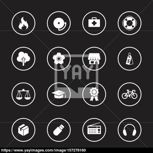 White Flat Miscellaneous Icon Set With Circle Frame Vector