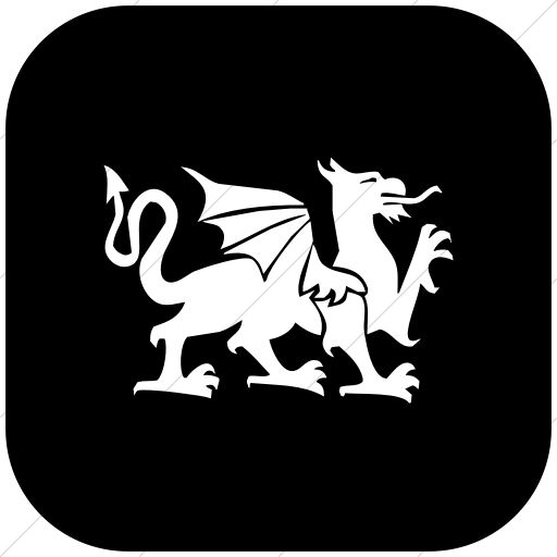 Flat Rounded Square White On Black Animals Dragon Icon