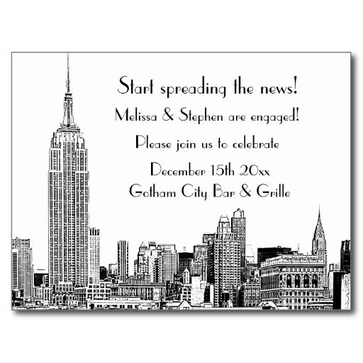 Nyc Skyline Etched Engagement Party Invitation Postcard