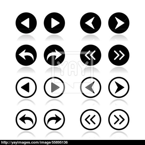 Previous, Next Arrows Round Icons Set Vector