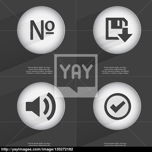 Number, Floppy Disk Download, Sound, Tick Icon Sign Set
