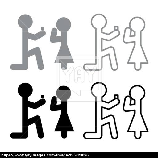 The Man Makes An Offer Woman Stick Icon Set Grey Black Color