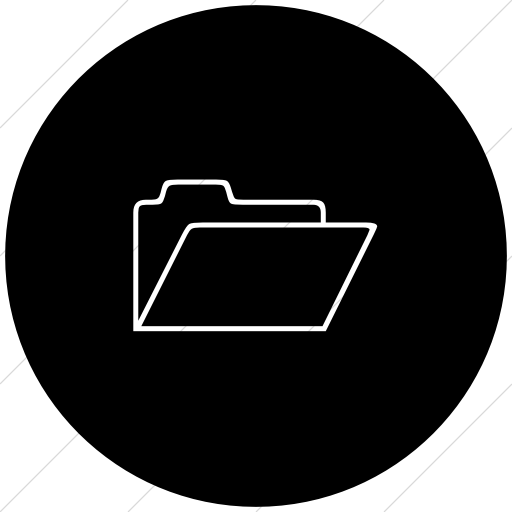Flat Circle White On Black Classica Open Folder Icon