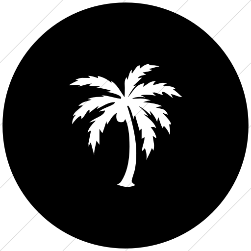 Flat Circle White On Black Classica Palm Tree Icon