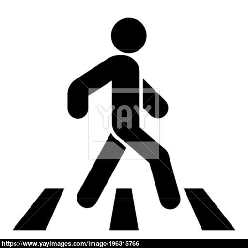 Pedestrian On Zebra Crossing Icon Black Color Illustration Flat