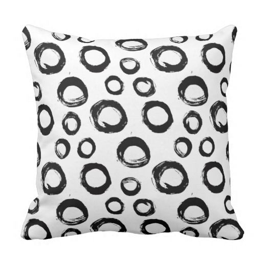 Modern Black And White Painted Circles Pattern Throw Pillow