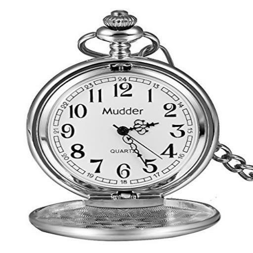 Mudder Classic Smooth Vintage Silver Steel Mens Pocket Watch