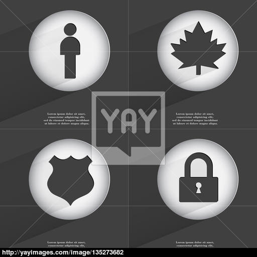 Silhouette, Maple Leaf, Police Badge, Lock Icon Sign Set