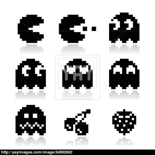 Pacman, Ghosts, Retro Game Icons Set Vector
