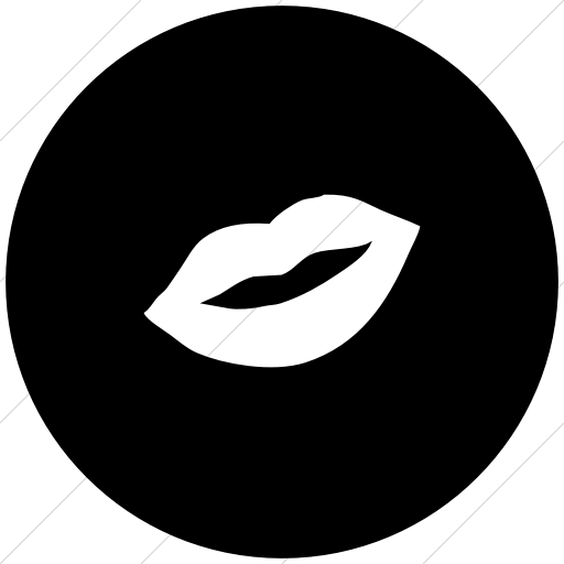Flat Circle White On Black Classica Smiley Lips Icon